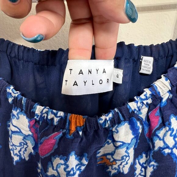 Tanya Taylor Blue Silk Floral Cold Shoulder Midi Dress 6 Women - Picture 2 of 11